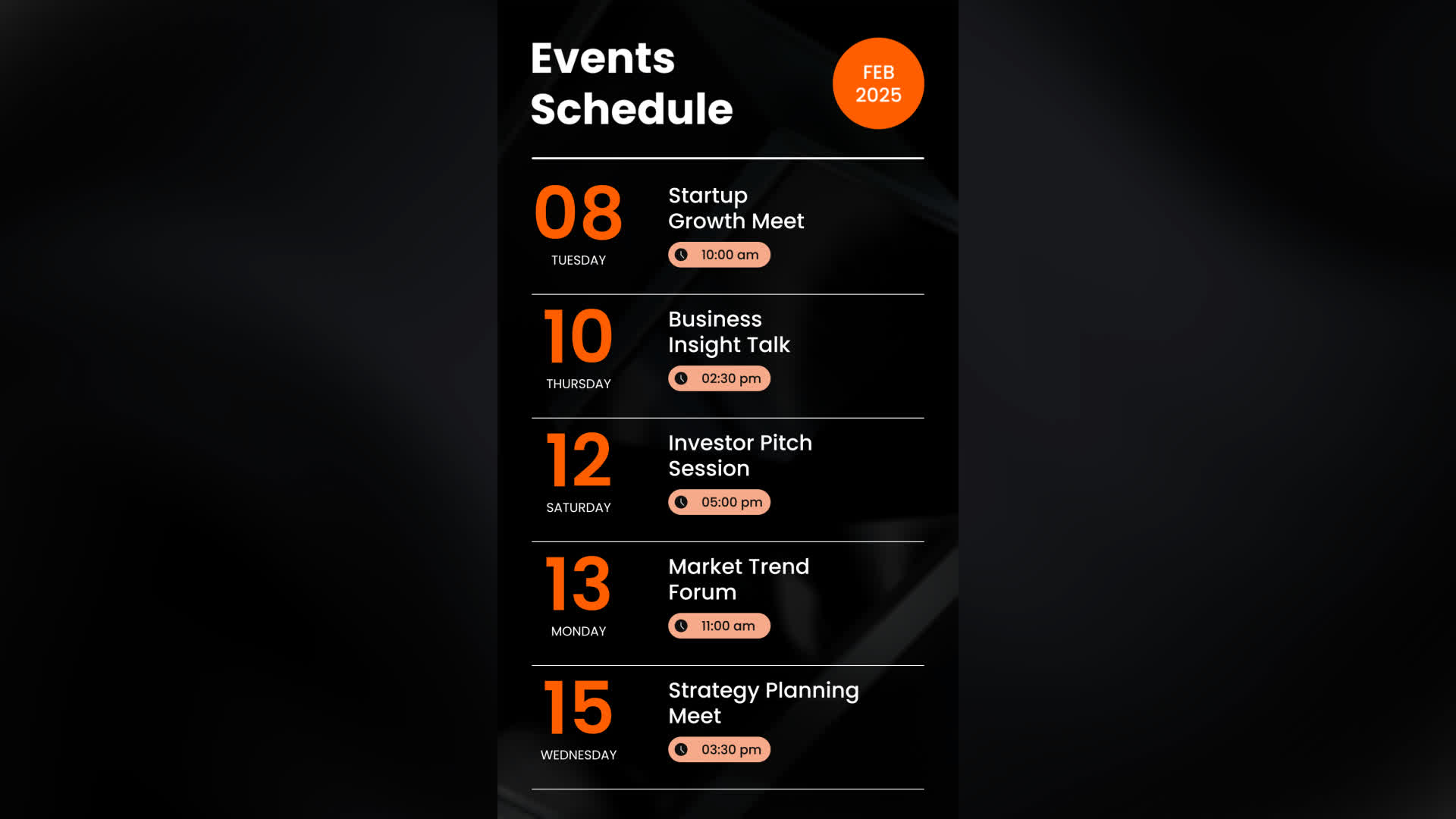 Upcoming Events Story Layout Screen