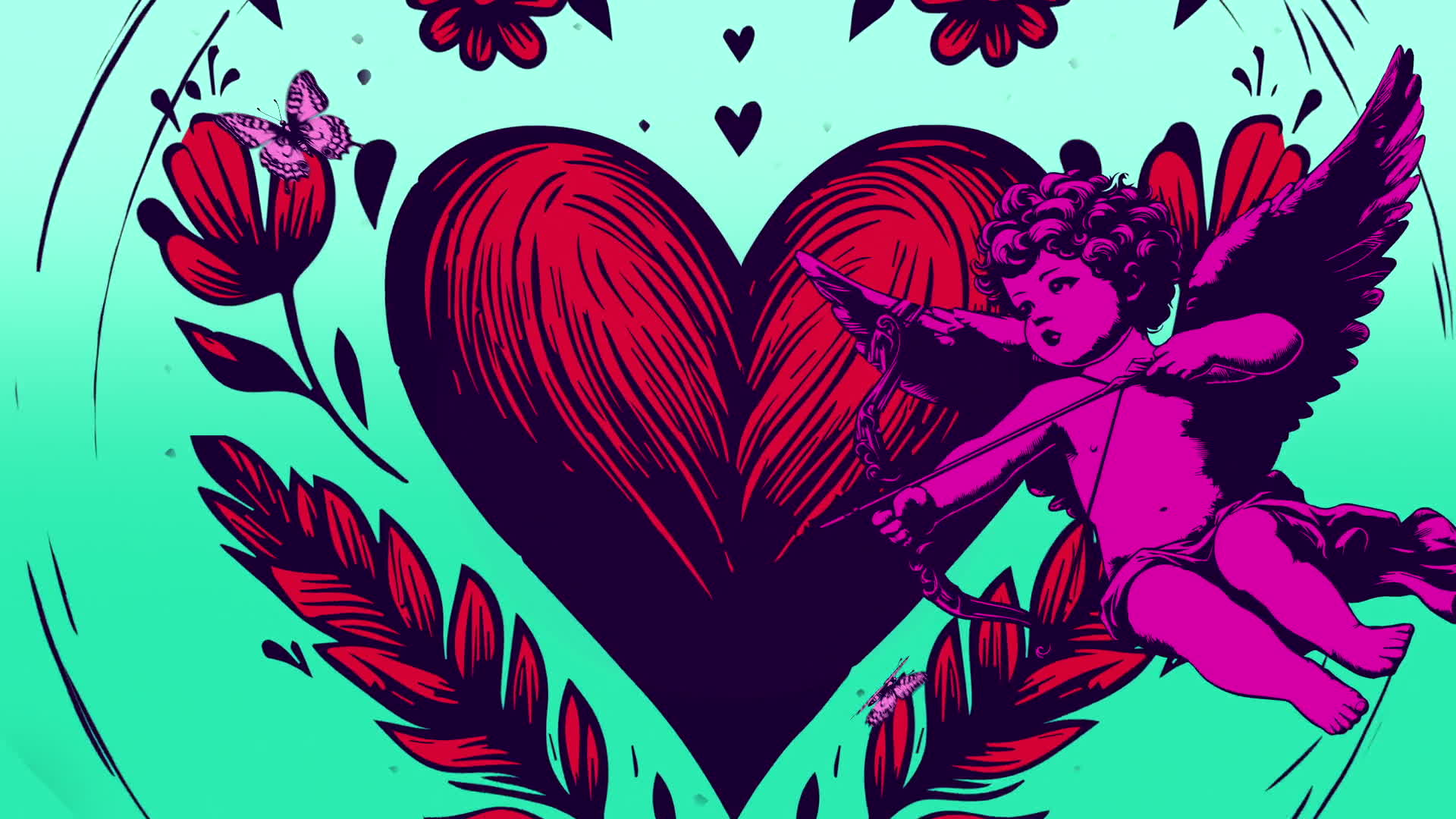 Valentine Illustrative Cupid And Hearts
