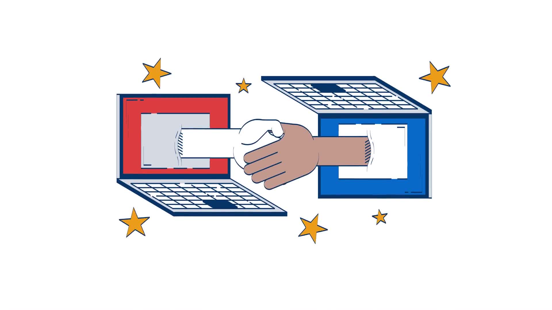 Virtual Handshake Connecting Two Laptops