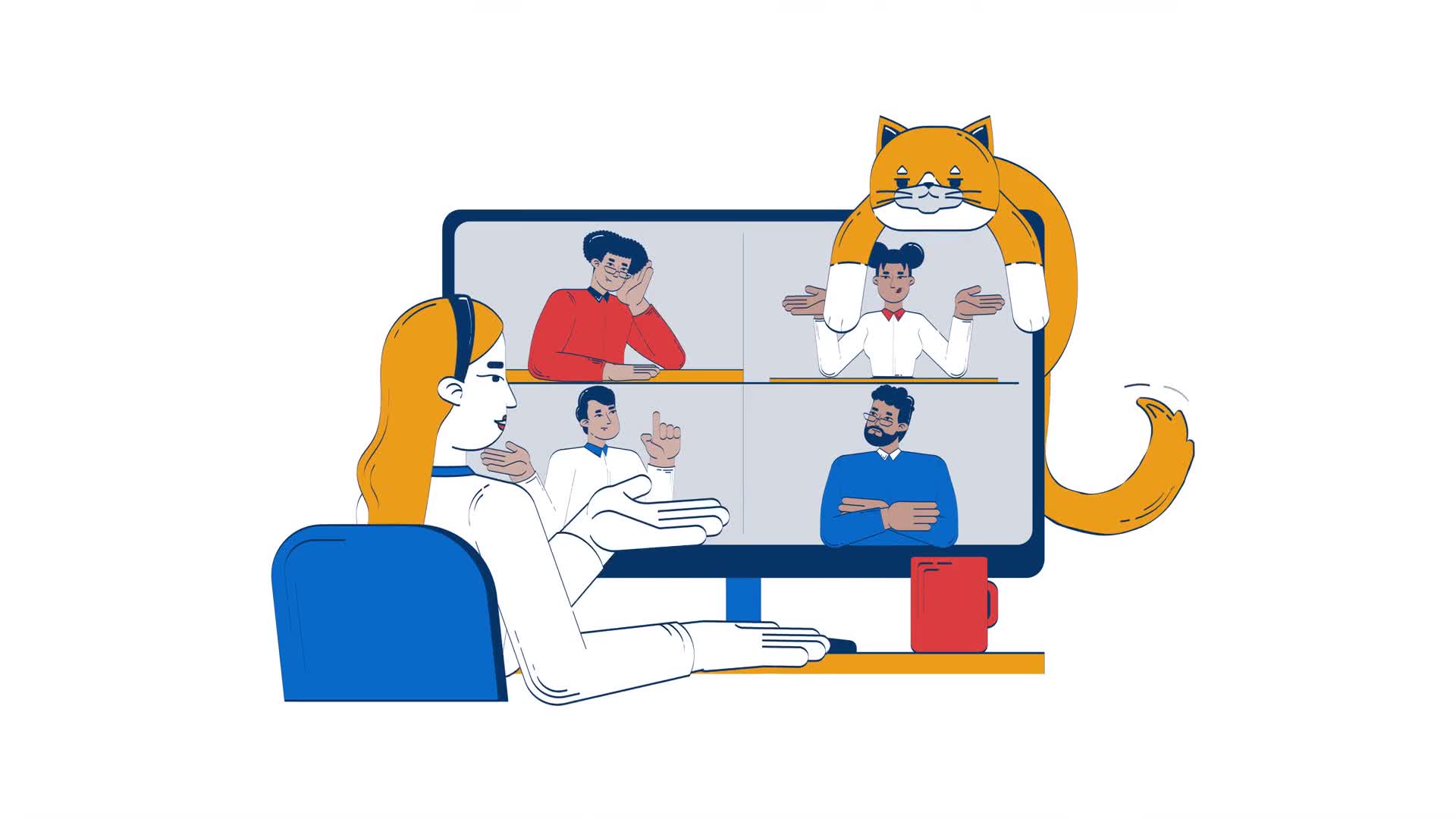 Virtual Meeting Lazy Cat And Coffee