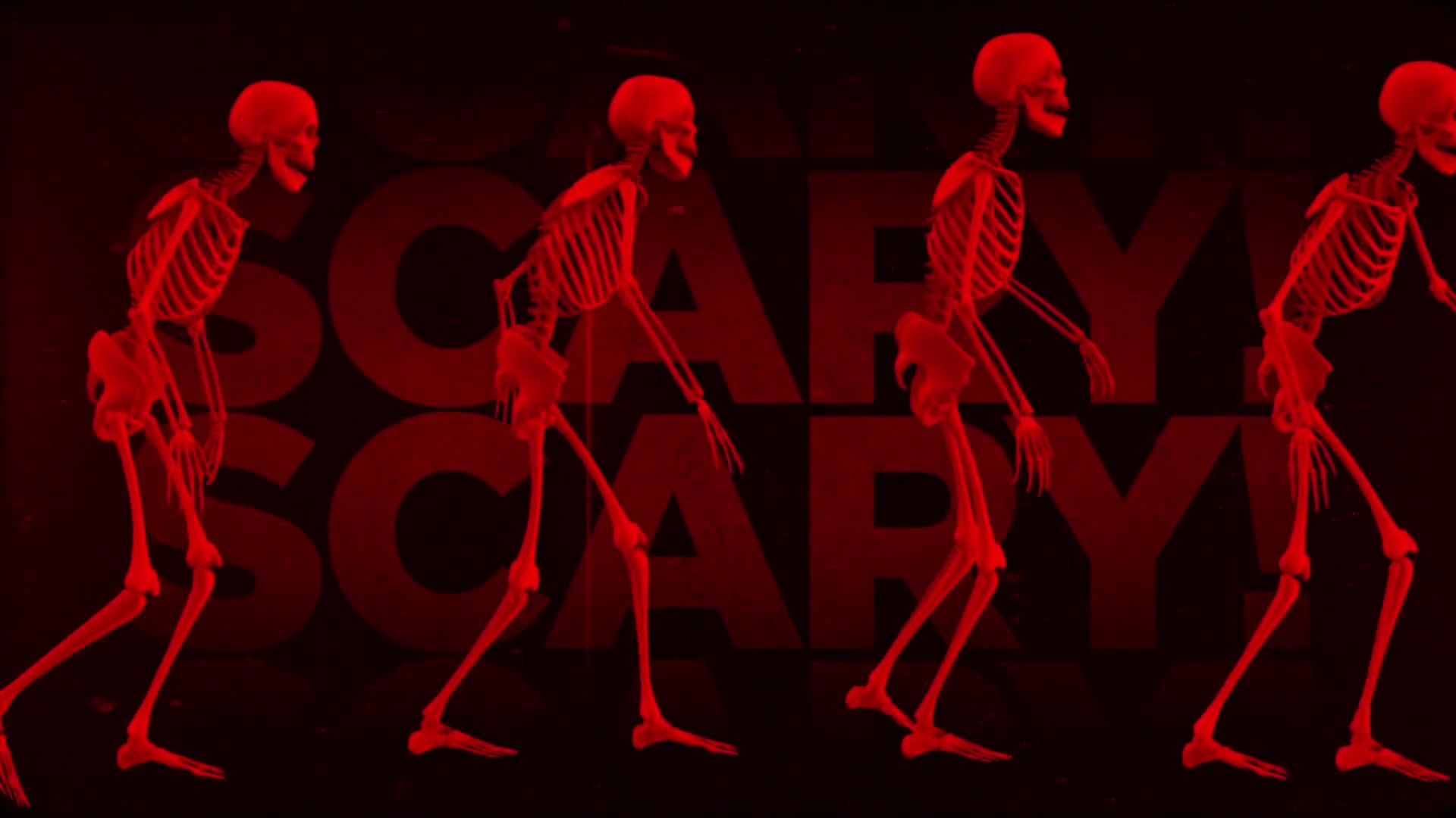 Walking Skeletons Glitchy Red Background