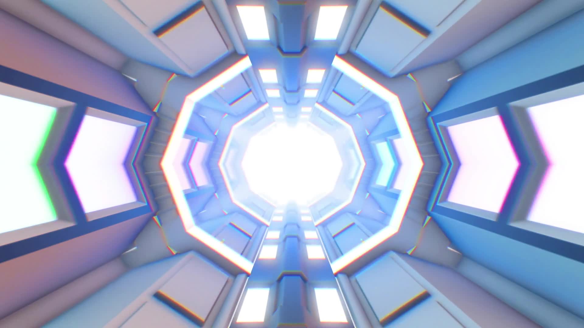 White And Blue Futuristic Infinite Hallway