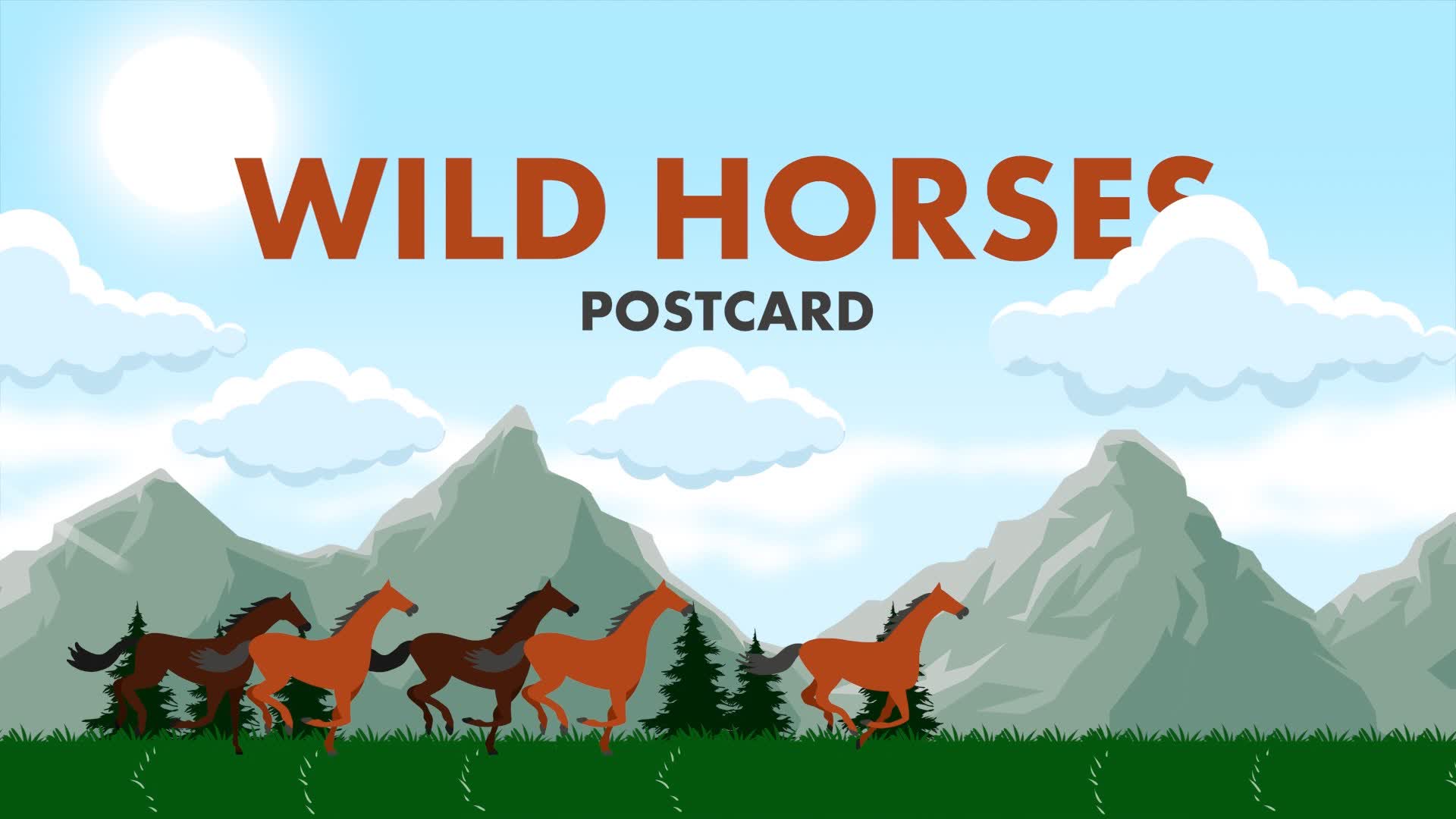 Wild Horses Running Grassfield
