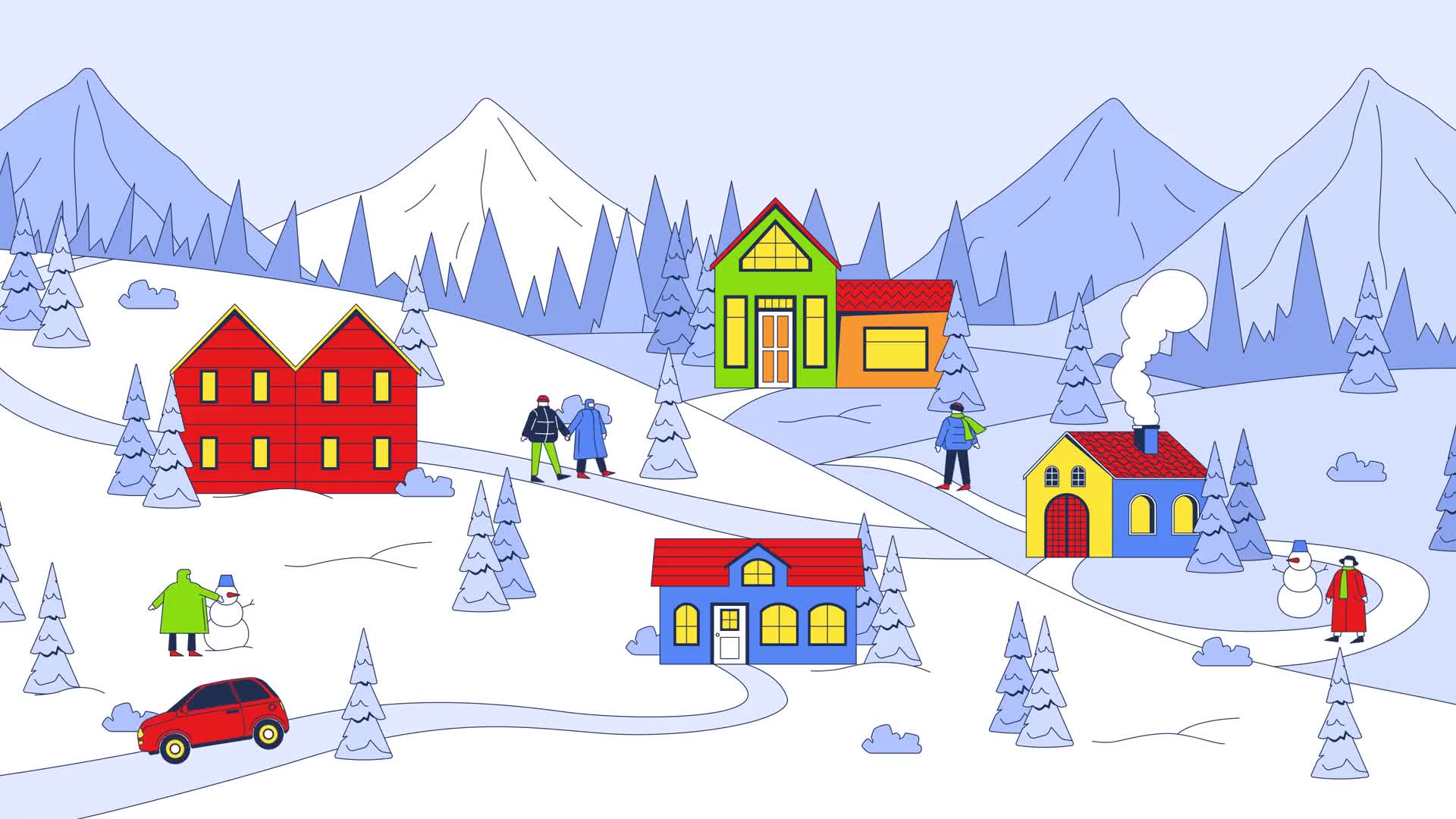 Winter Town Snowy Mountains Woods