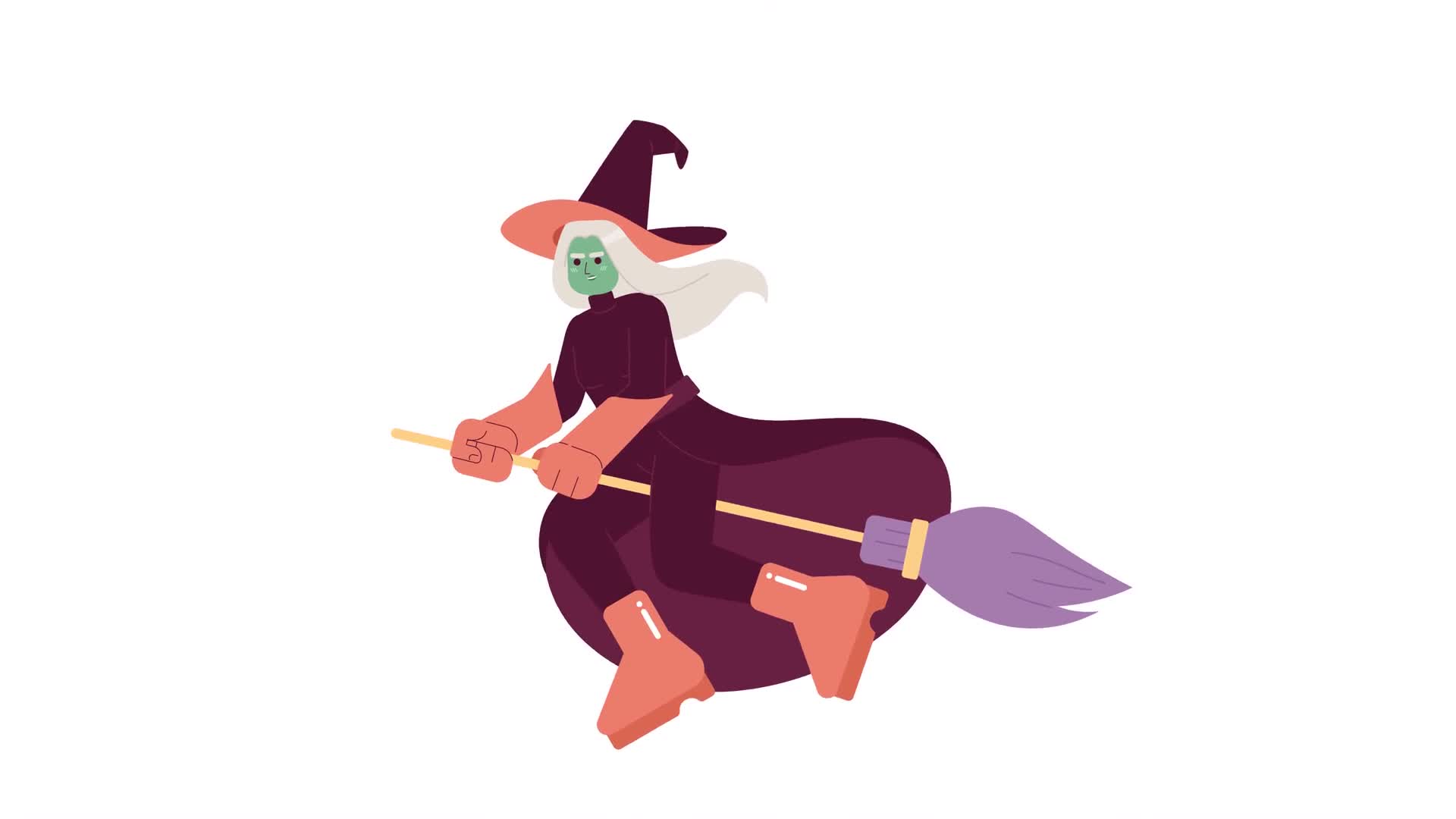 Witch Flying On Broom Cartoon