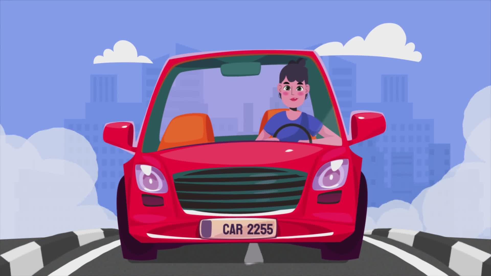 Woman Driving Car Front View