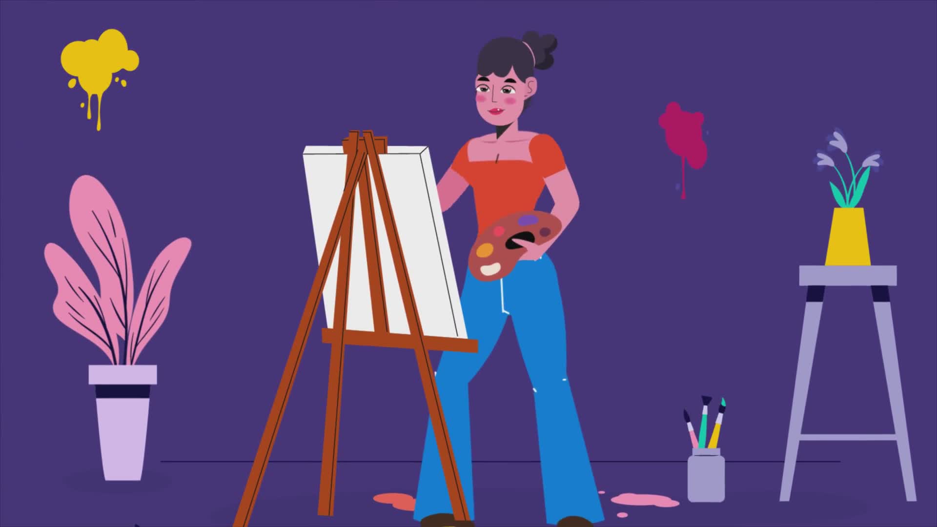 Woman Painting on Canvas