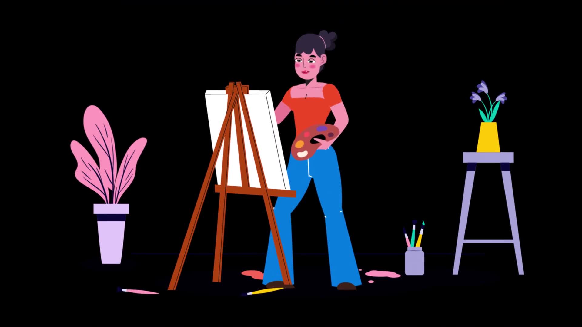 Woman Painting on Canvas On Alpha