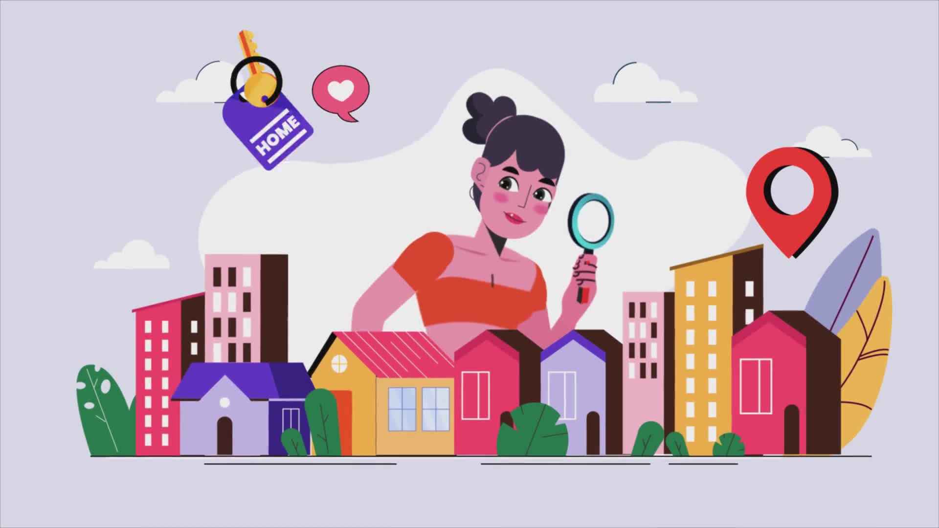 Woman Searching Houses And Buildings