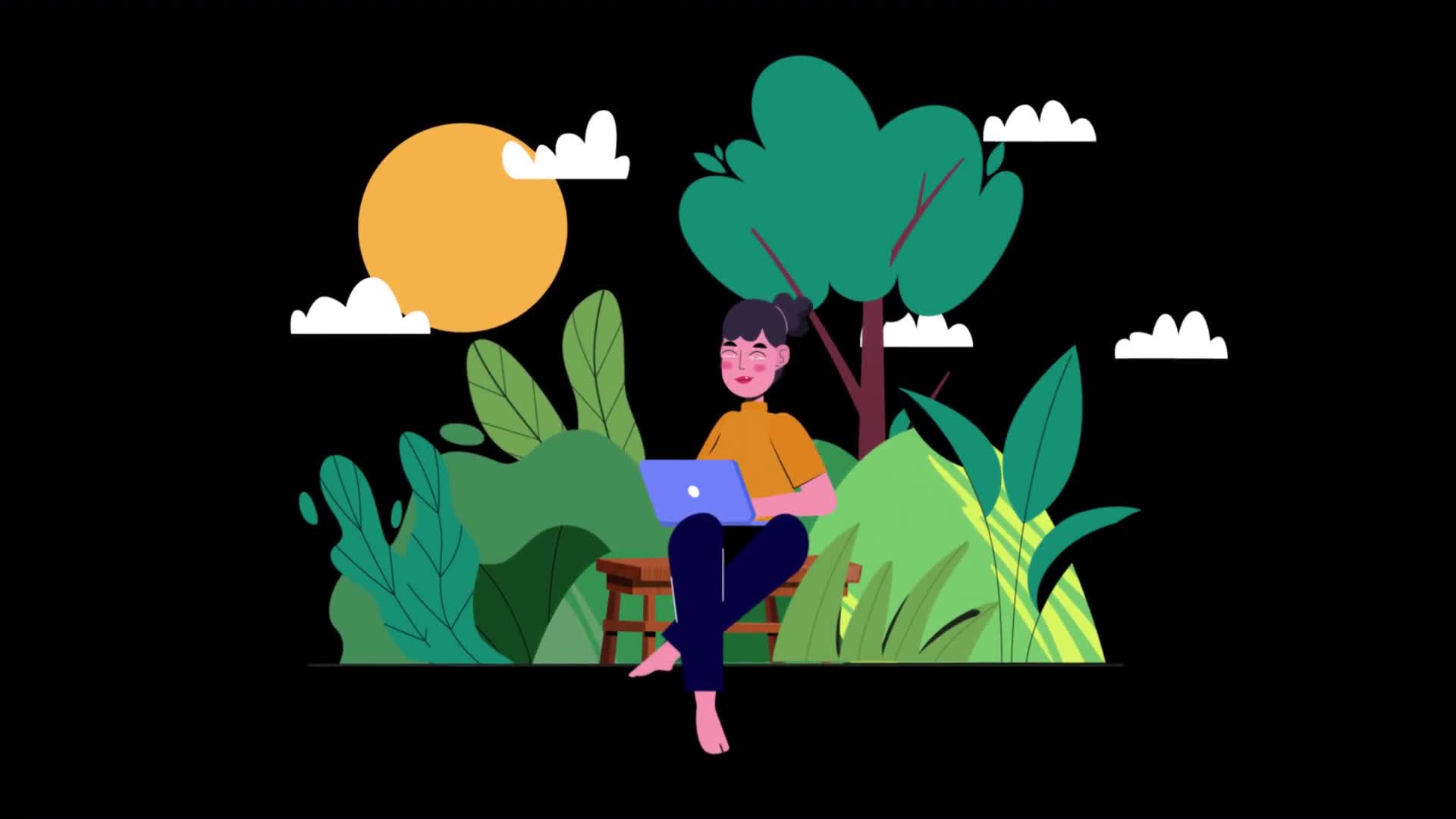 Woman Working On A Laptop In A Forest Park On Alpha