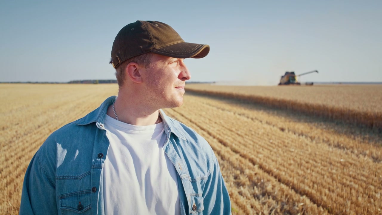 Farmer in Wheat Field at Harvest