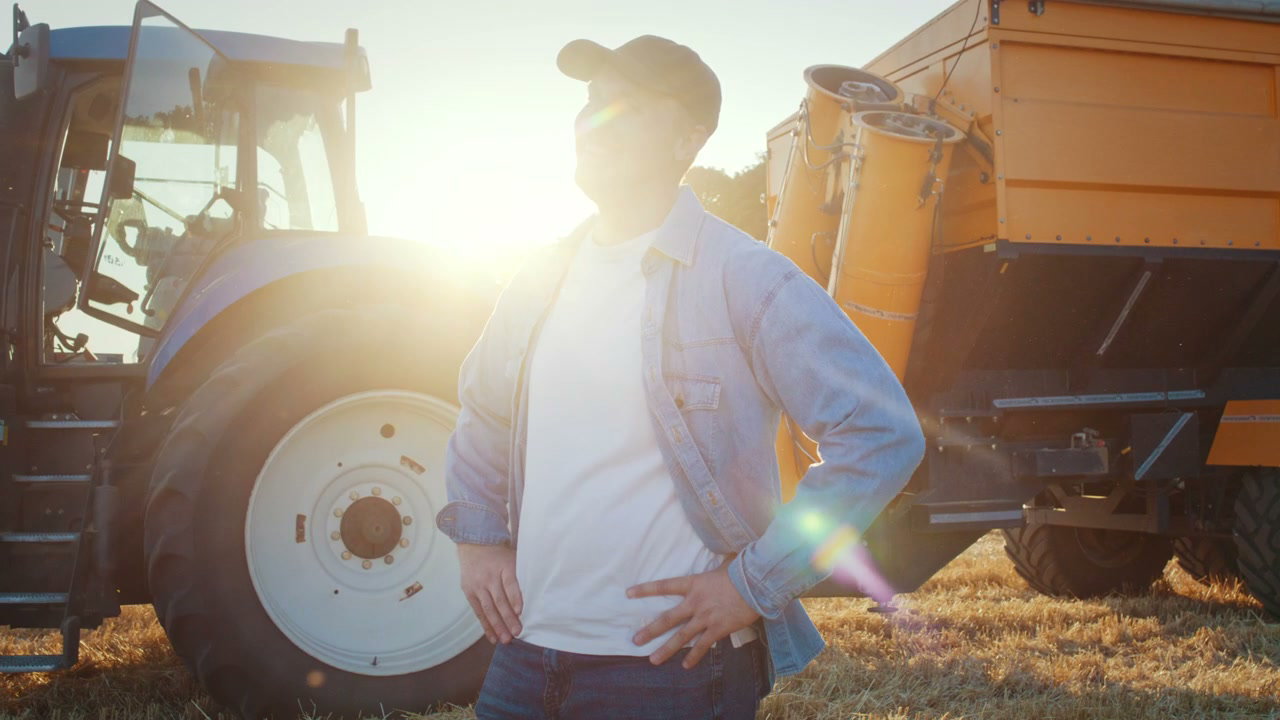 Farmer Smiling in Golden Hour Field
