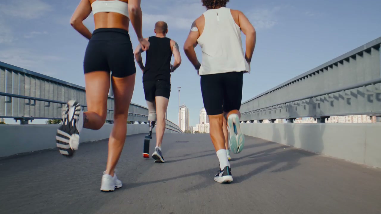 Professional Runners on Urban Bridge