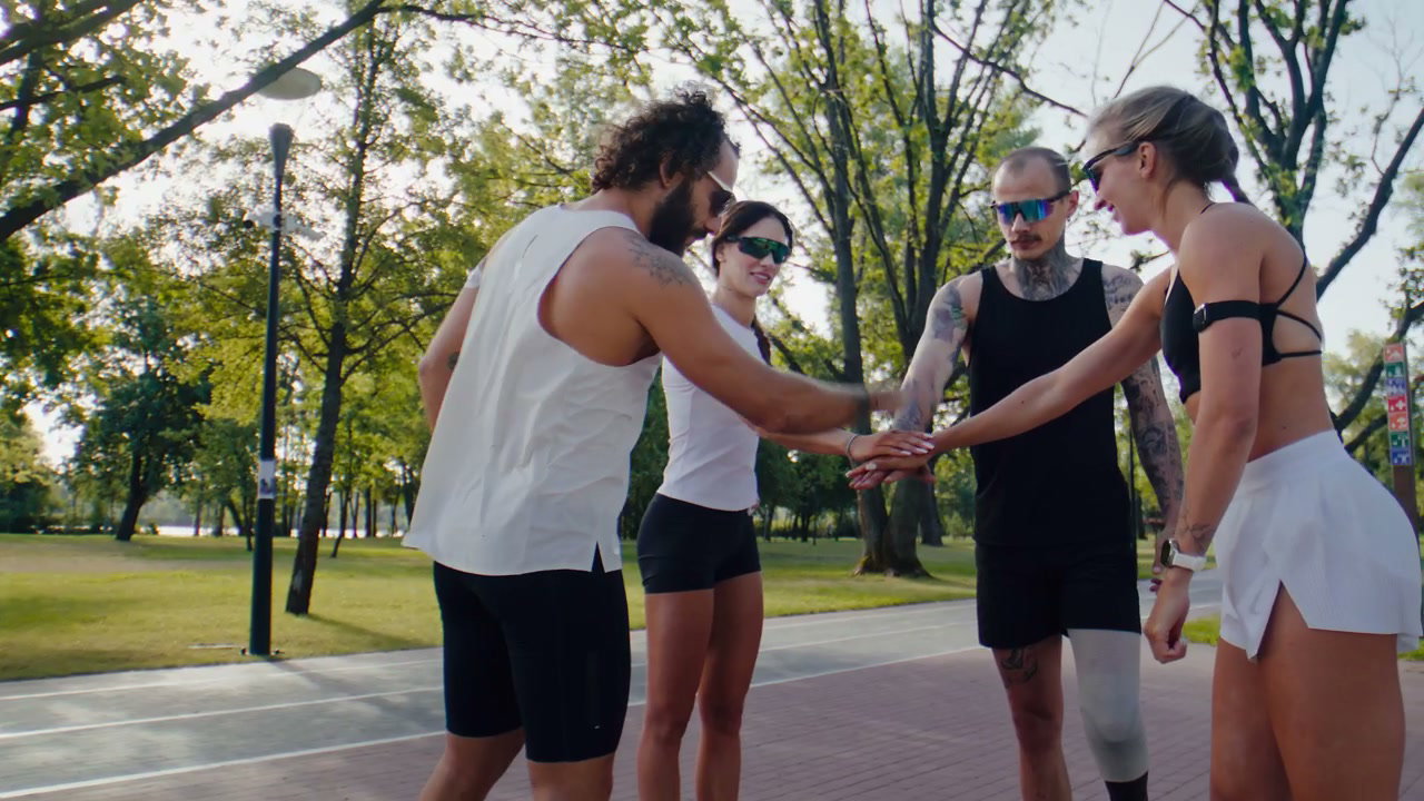 Running Team Huddle in Park