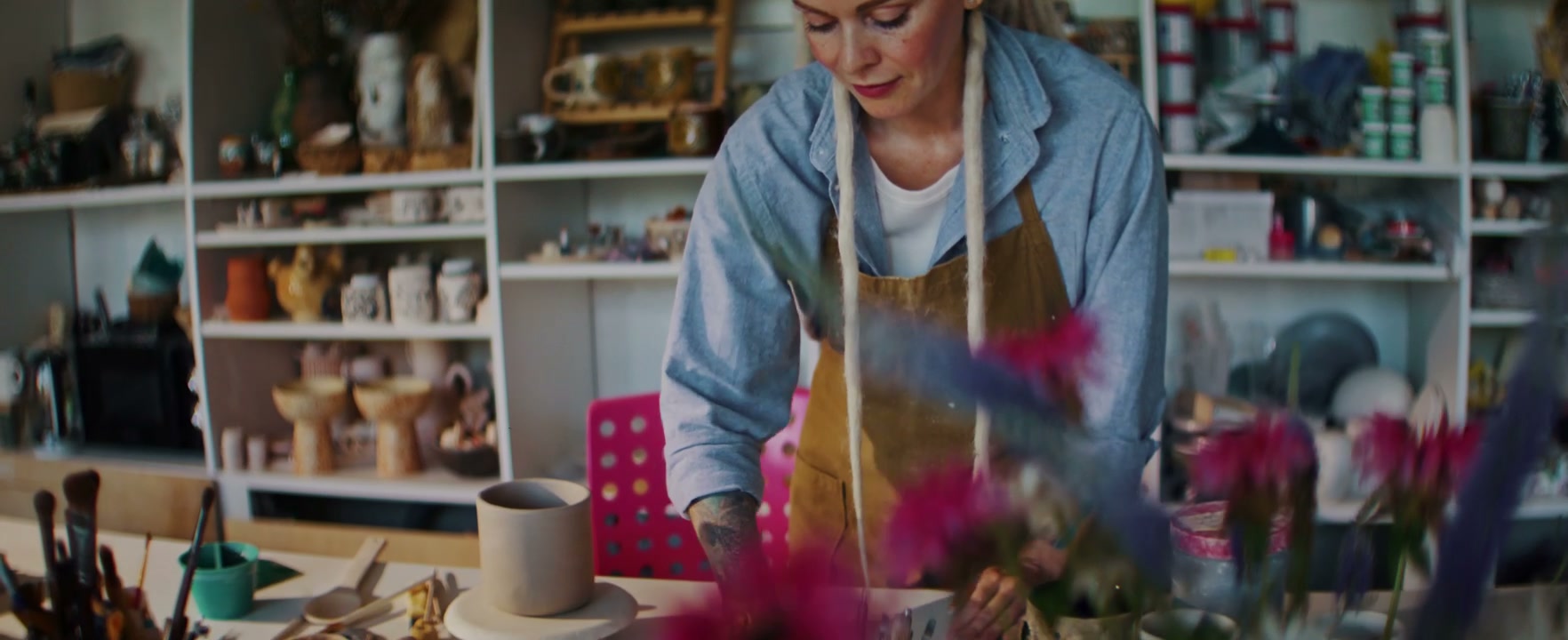 Ceramic Artist Preparing in Studio