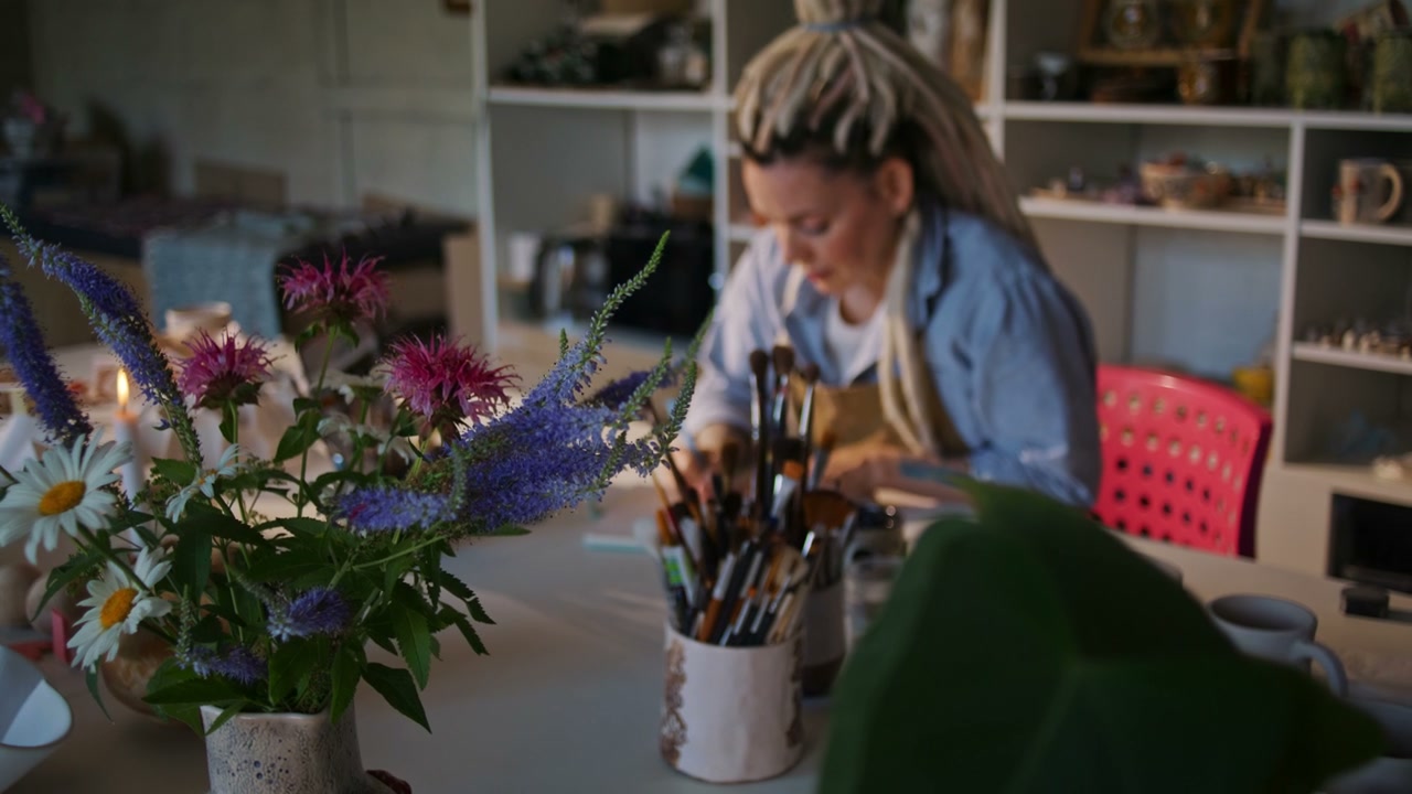 Artisan Painting Ceramics in Studio