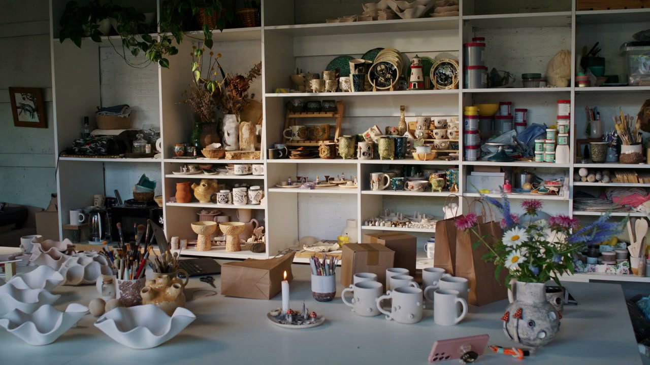 Cozy Ceramic Studio with Handmade Pottery