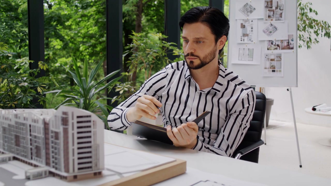 Male Architect Reviewing Building Model
