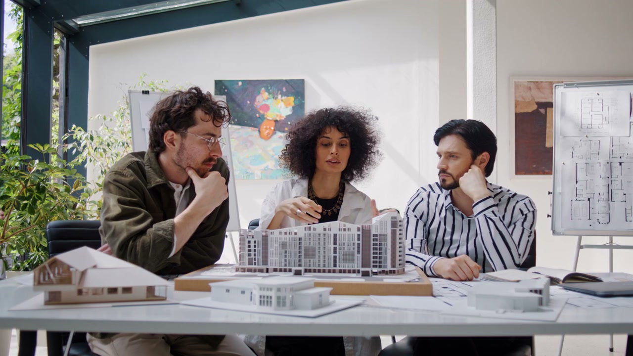 Team of Architects Discussing Building Model