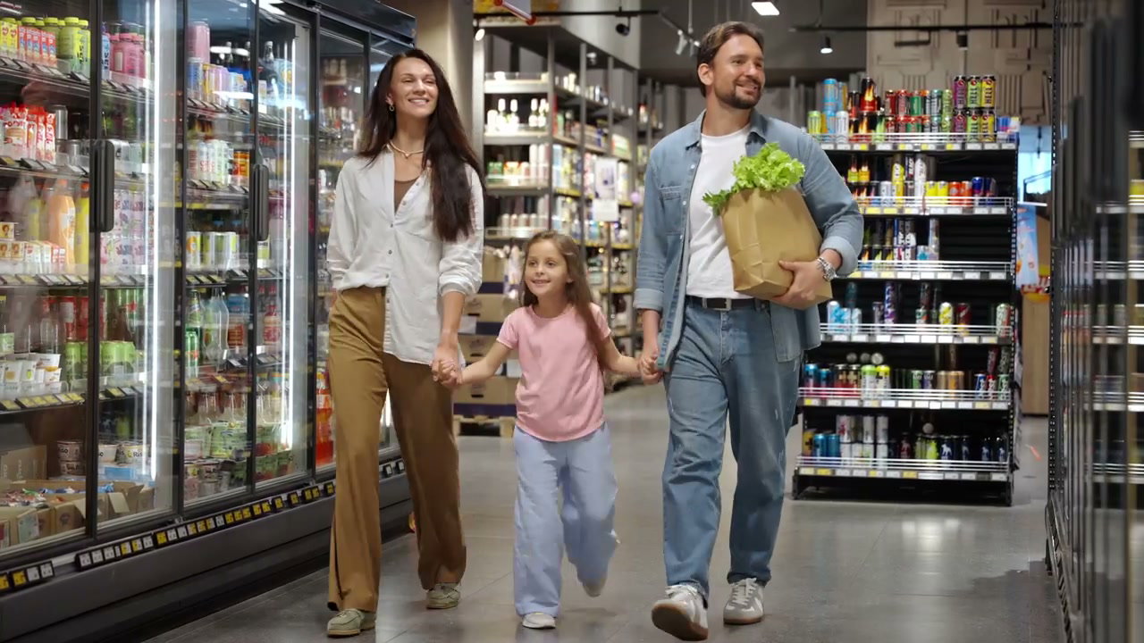 Family Shopping in Grocery Store