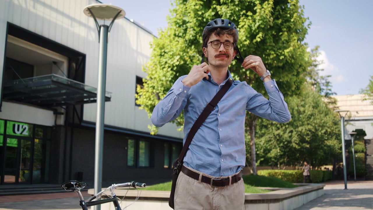 Businessman Puts On Bike Helmet