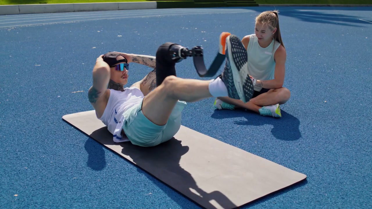 Man with Prosthetic Leg Doing Core Exercise