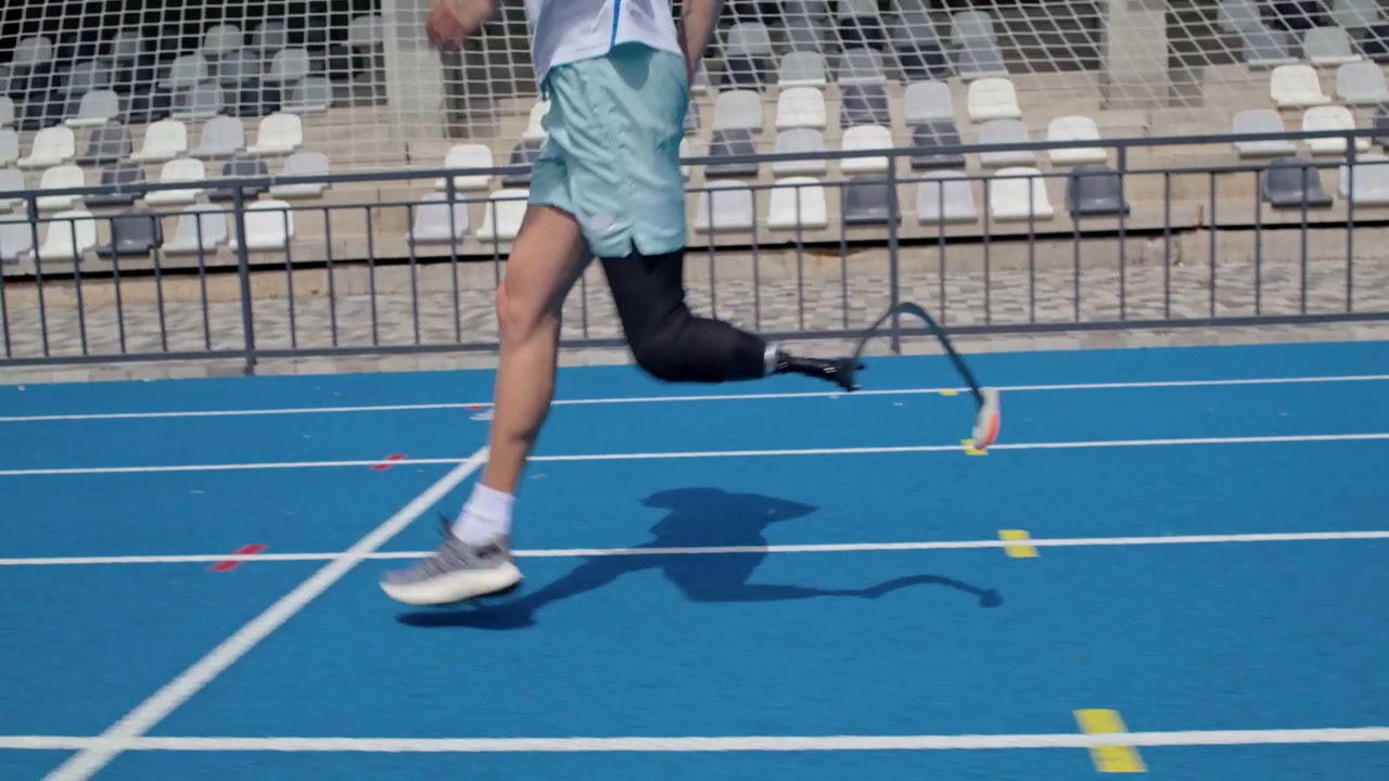 Prosthetic Runner Sprinting on Track