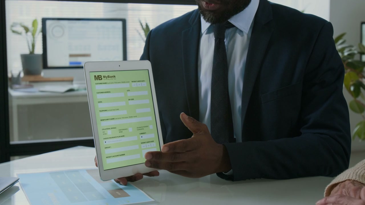 Business Professional Explaining Tablet Form