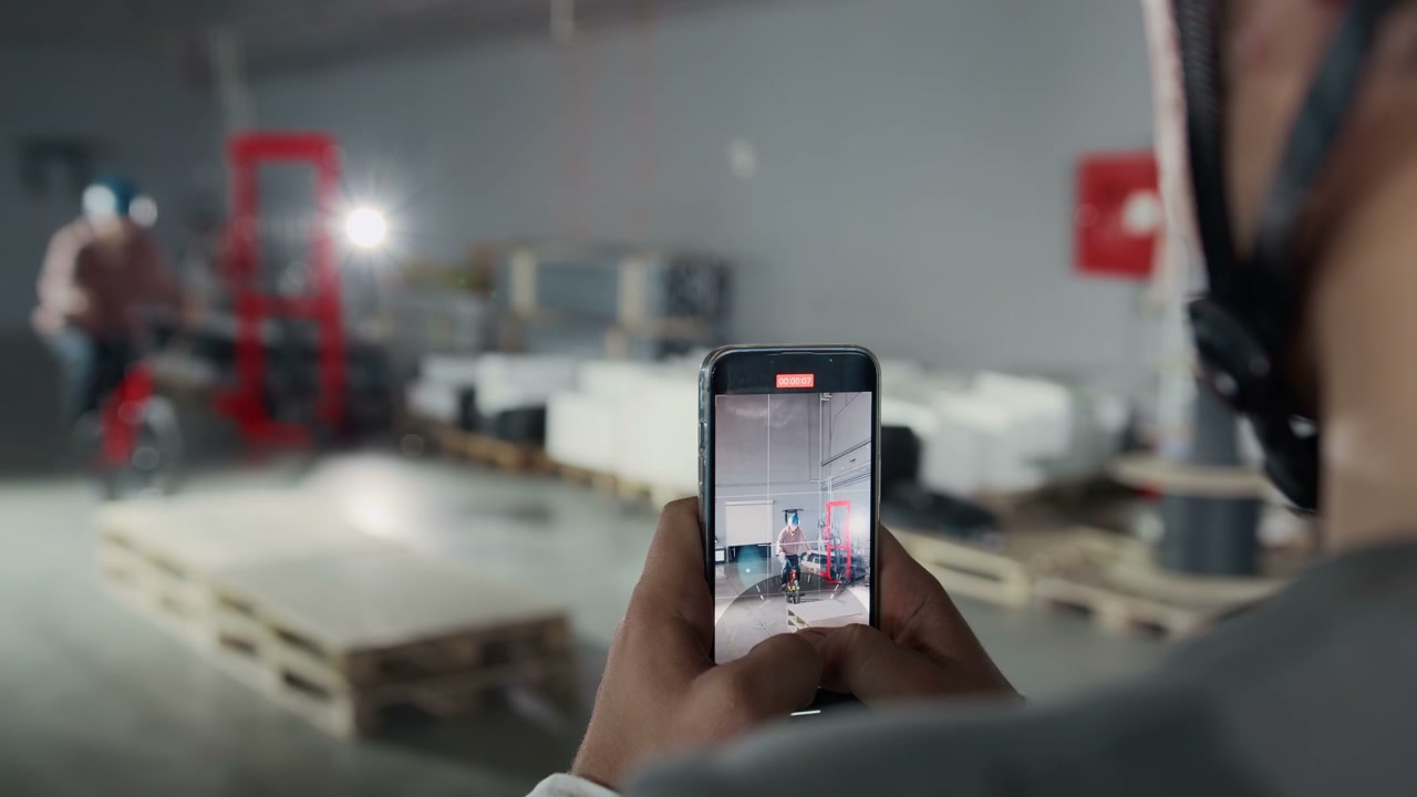 Smartphone Recording BMX Rider in Hangar