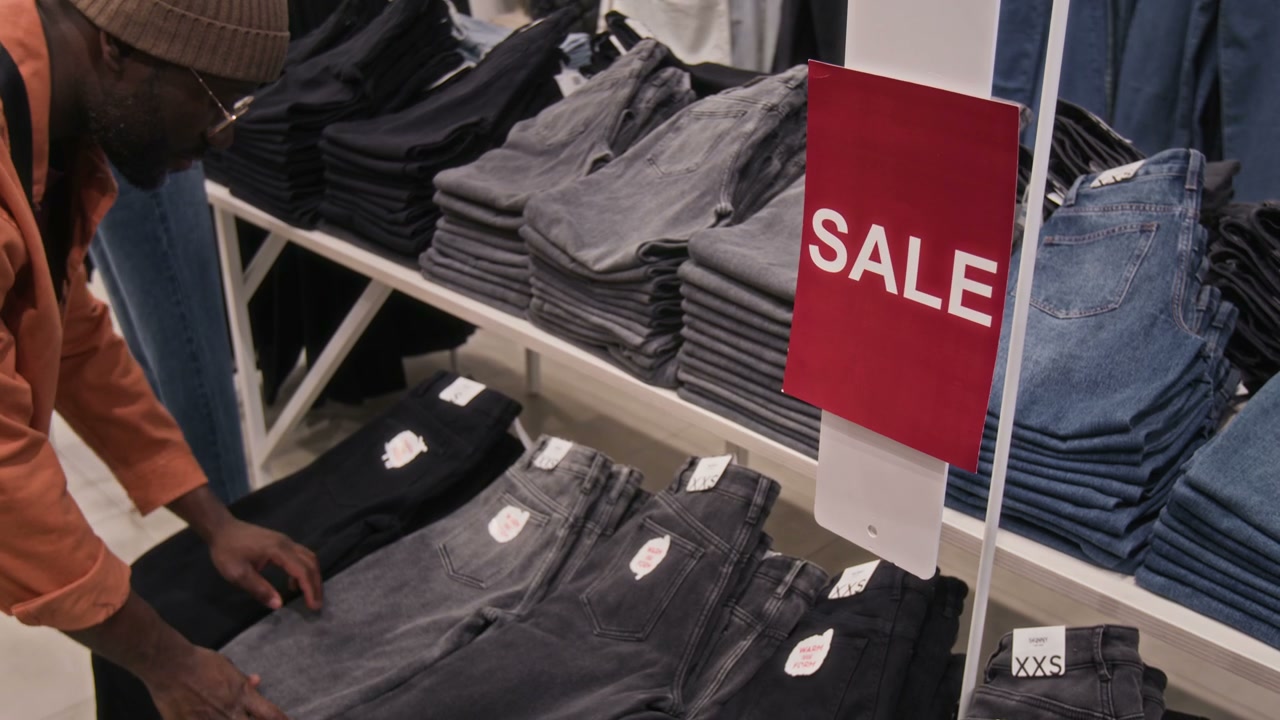 Man Shopping for Jeans During Sale