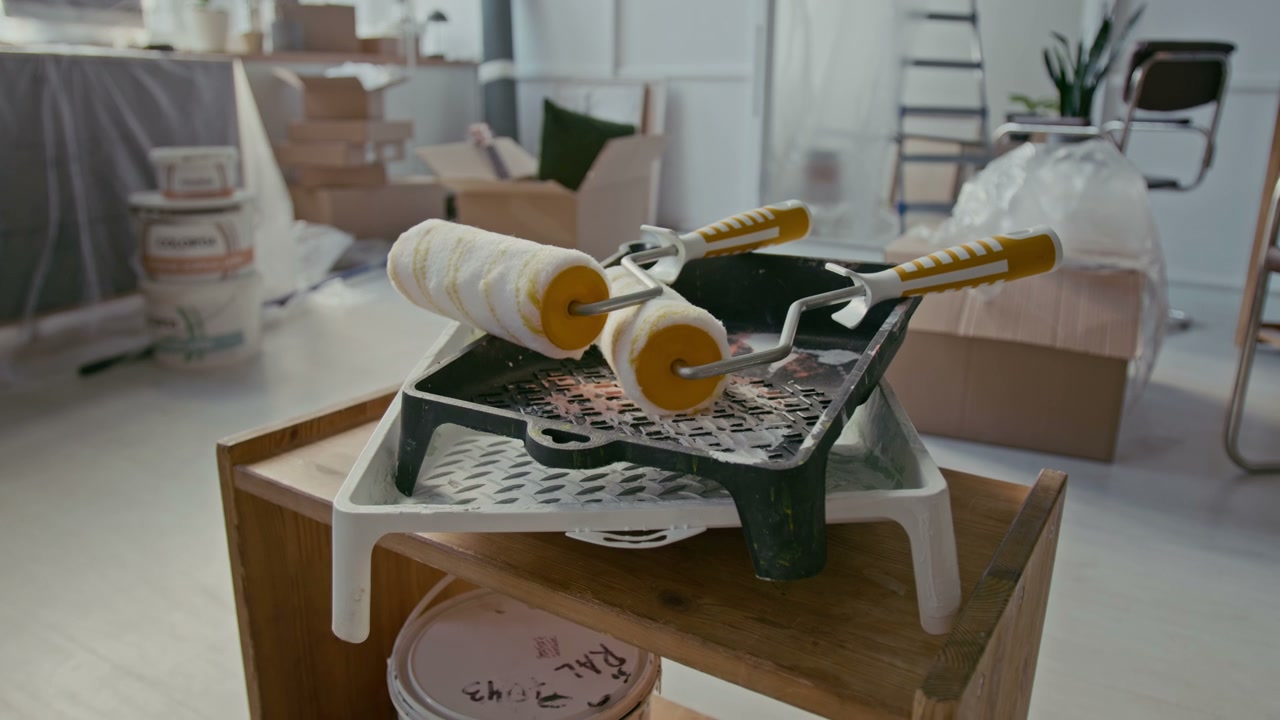 Paint Rollers and Tray During Home Renovation