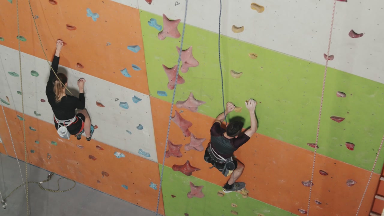 Sport Climbers on Indoor Wall