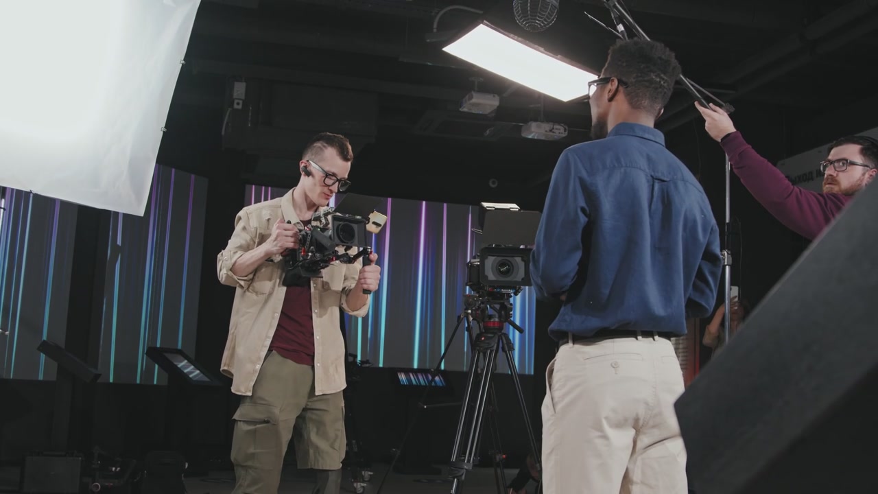 Man with Prosthetic Leg Filming on Studio Set
