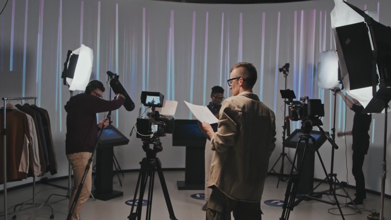 Film Crew Working on TV Studio Set