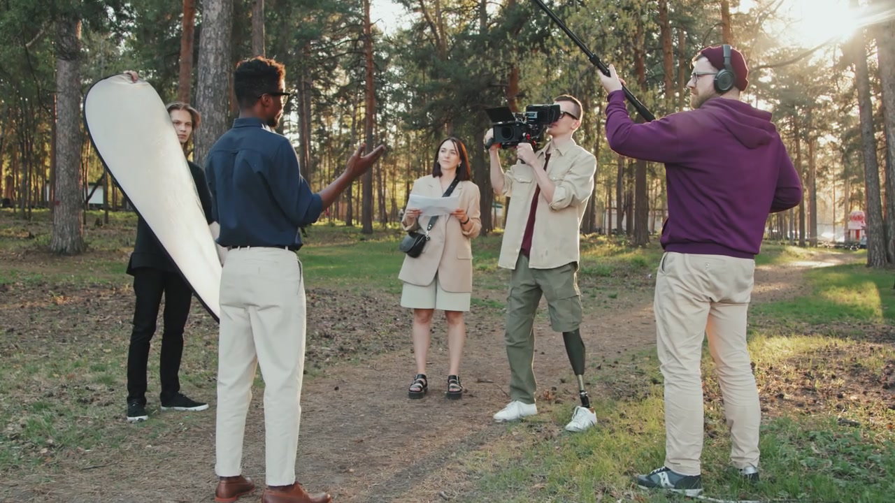 Filmmakers with Prosthetic Leg Shooting in Forest