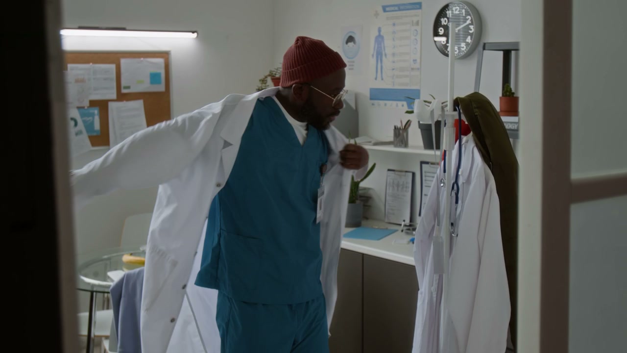 Doctor Puts On Lab Coat