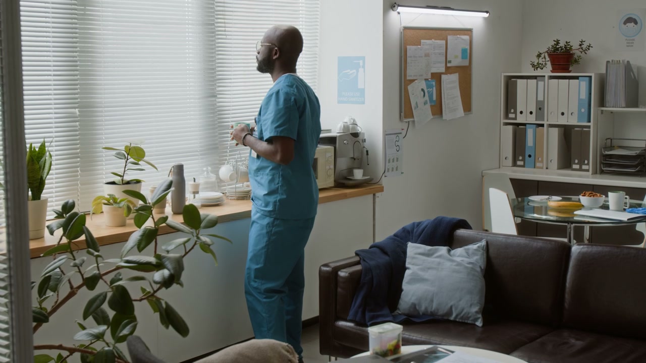 Doctor on Break in Staff Lounge