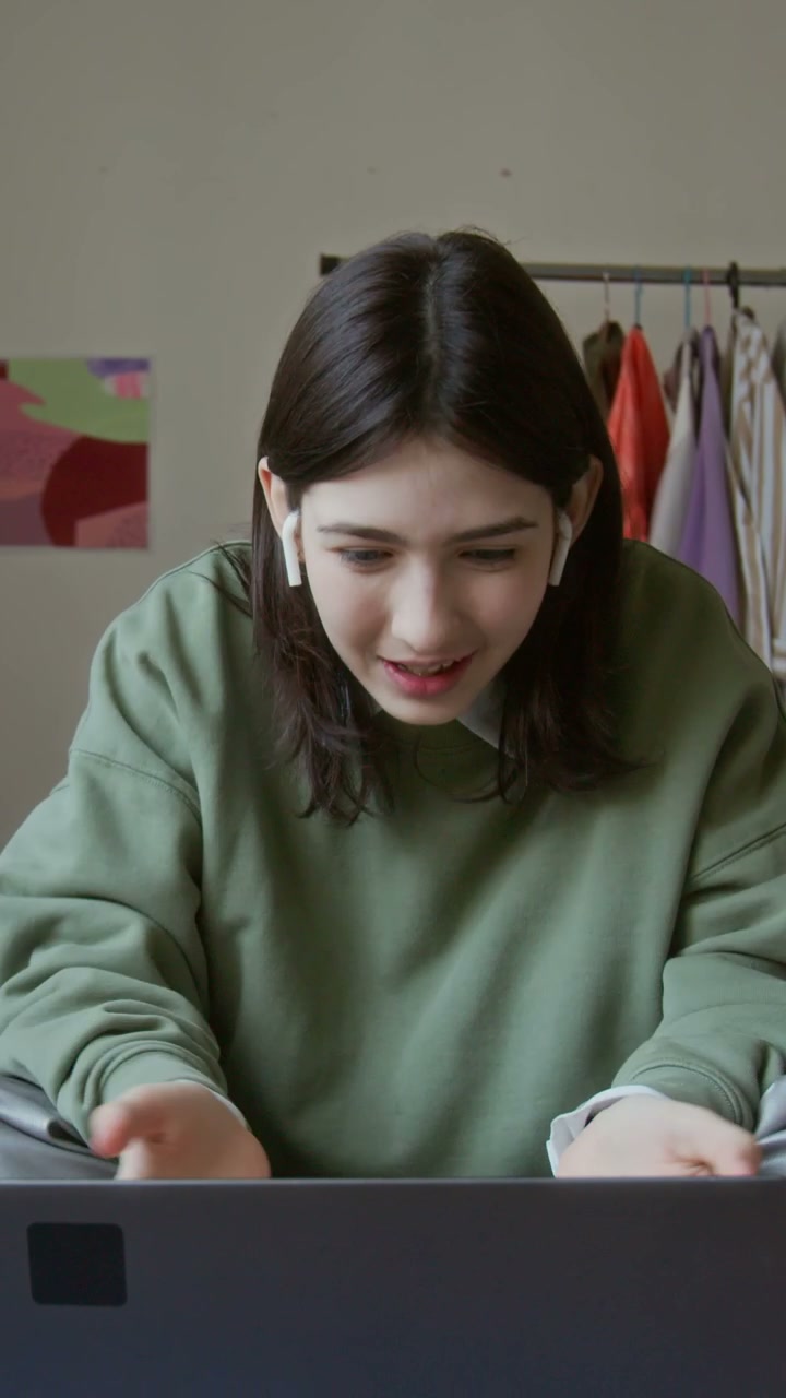 Teen Girl on Video Call Using Laptop