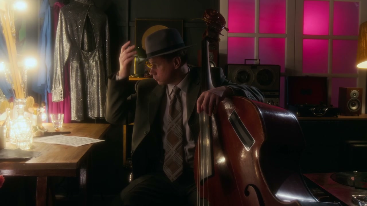 Jazz Musician in Fedora With Upright Bass