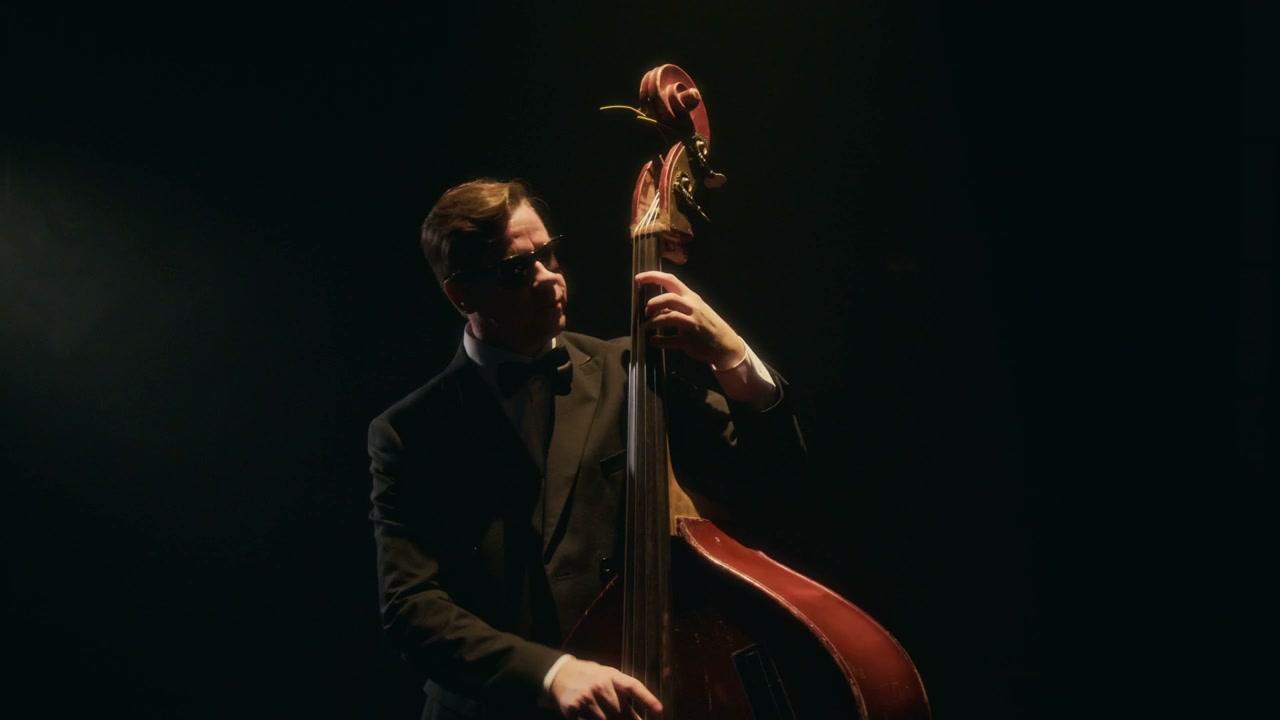 Jazz Musician Playing Upright Bass in Spotlight