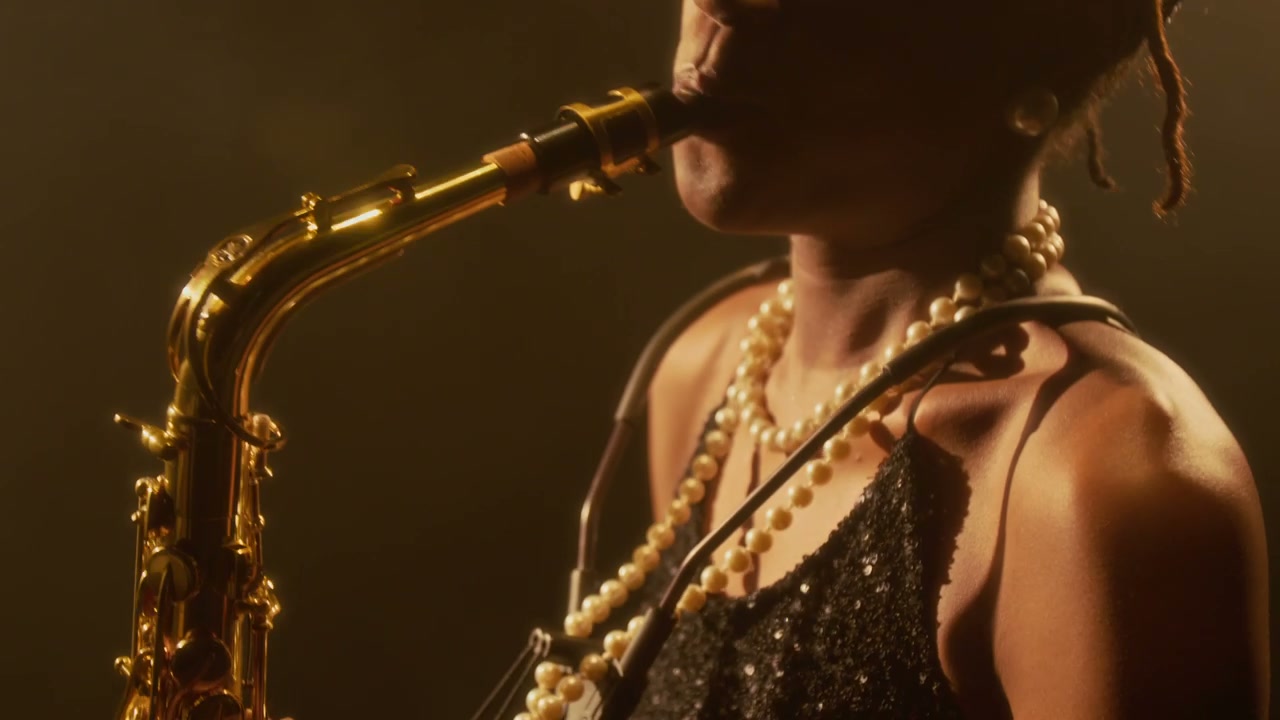 Jazz Musician Playing Saxophone in Spotlight