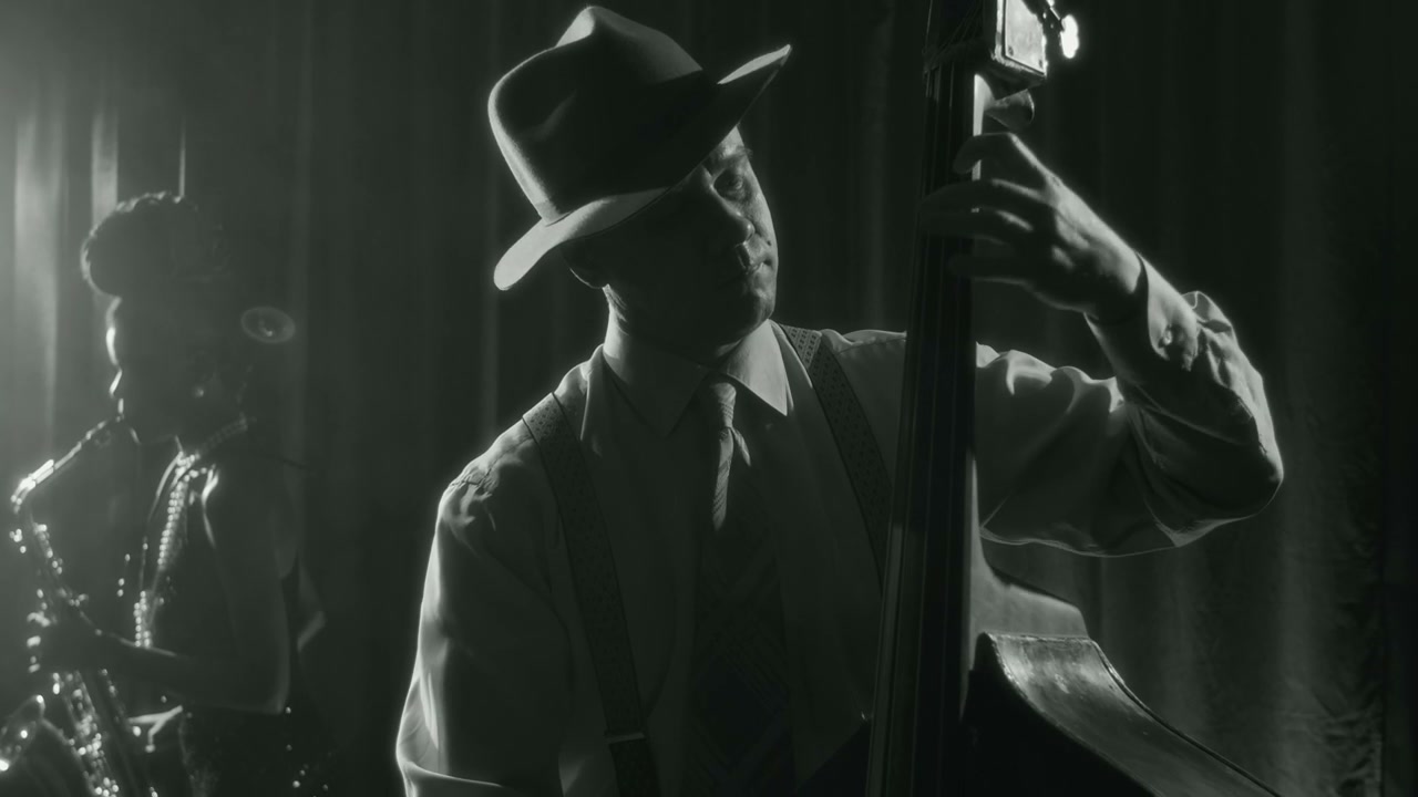Jazz Musician Playing Upright Bass