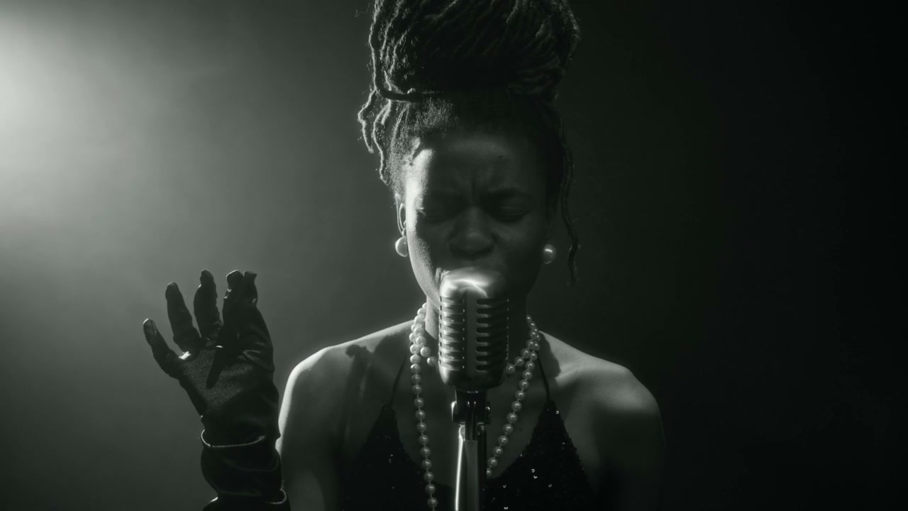 Elegant Black Woman Singing Jazz