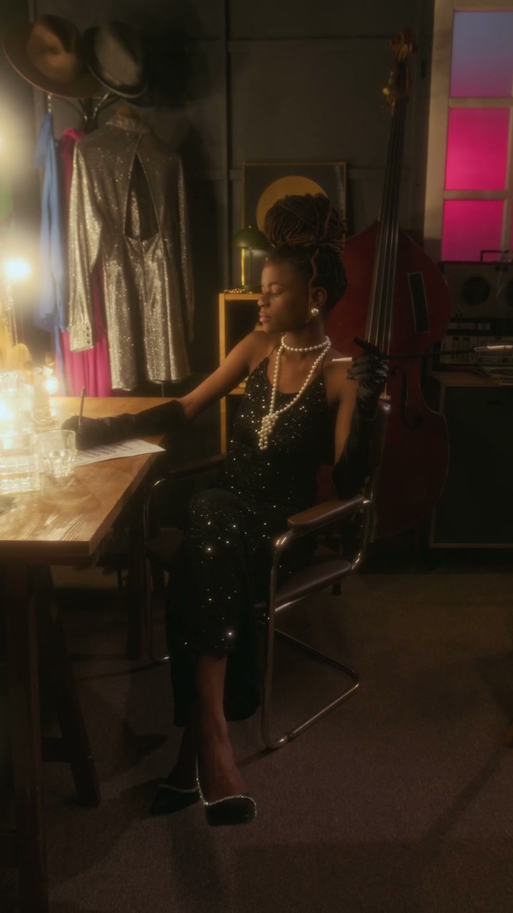 Glamorous Jazz Musician Preparing Backstage