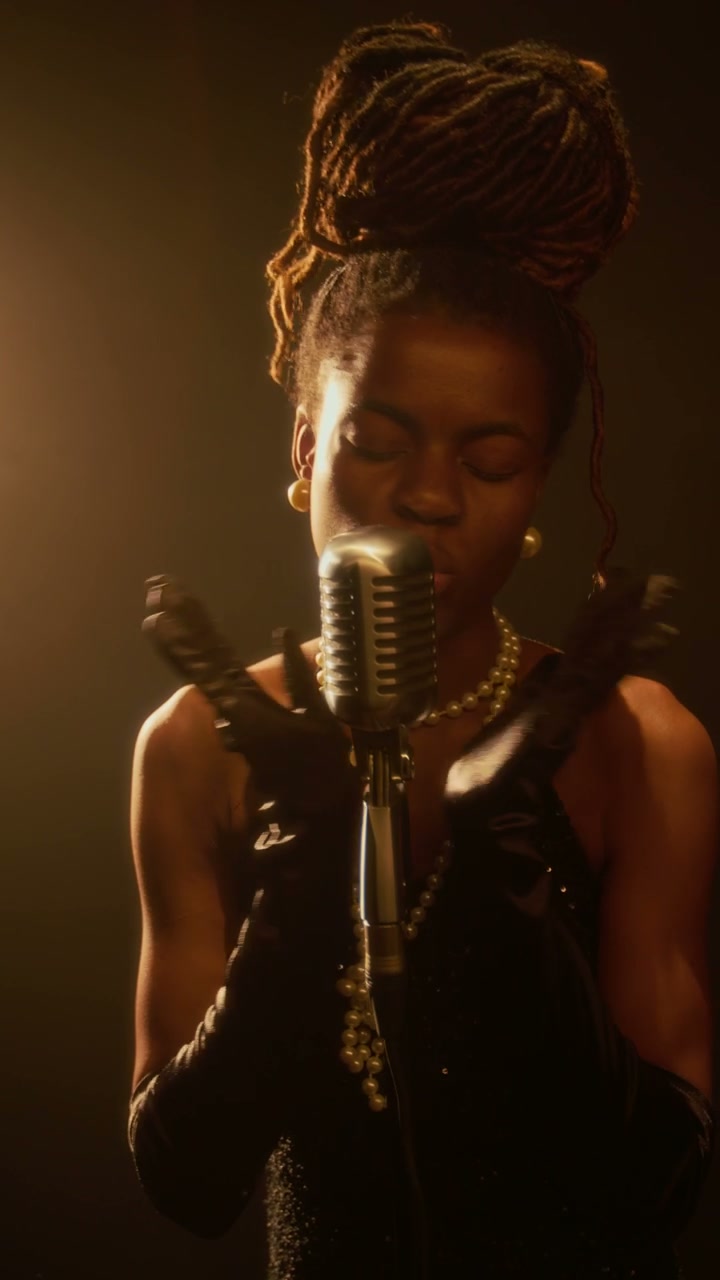 Jazz Singer Performing with Vintage Microphone