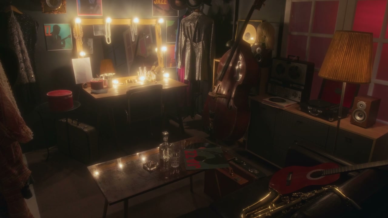 Vintage Jazz Dressing Room With Instruments