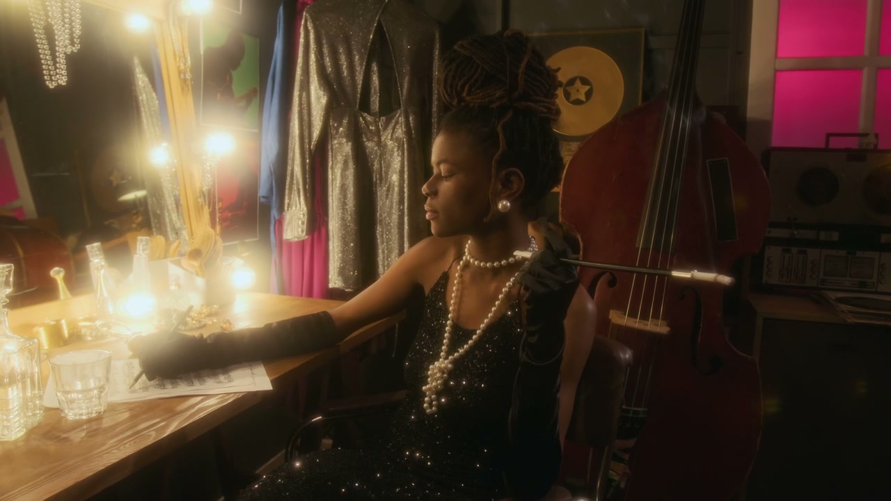 Elegant Woman Backstage in Jazz Dressing Room