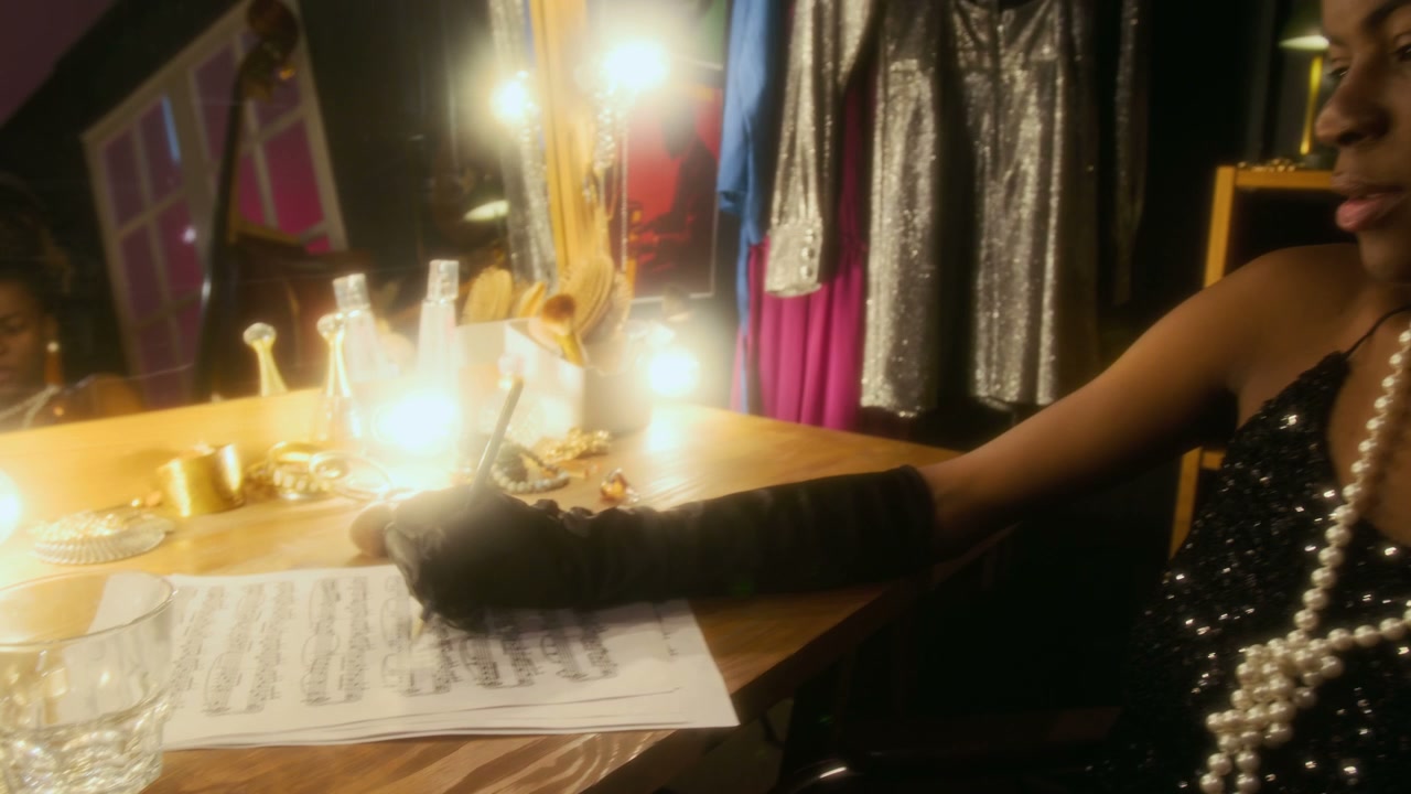 Jazz Musician Writing Sheet Music Backstage