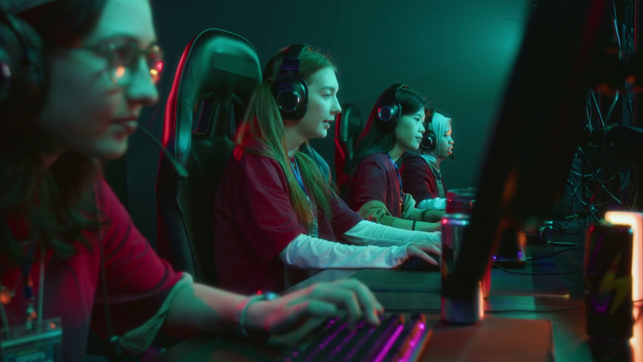 Female Esports Team Playing Video Games