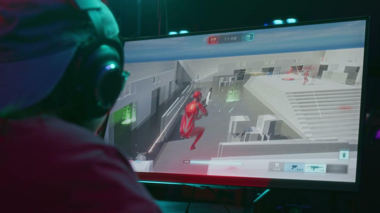 Young Anonymous Gamer Playing Online Shooter with Humanoid Avatar